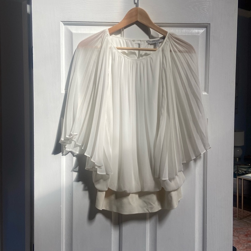 White accordion sleeve blouse